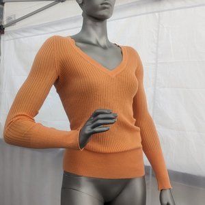 Cotton Rib Knit V-neck Long Sleeve Pull On Sweater*